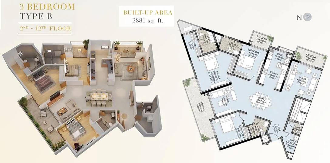 2881 3BHK B 2-12th - Vaishnavi Premiere