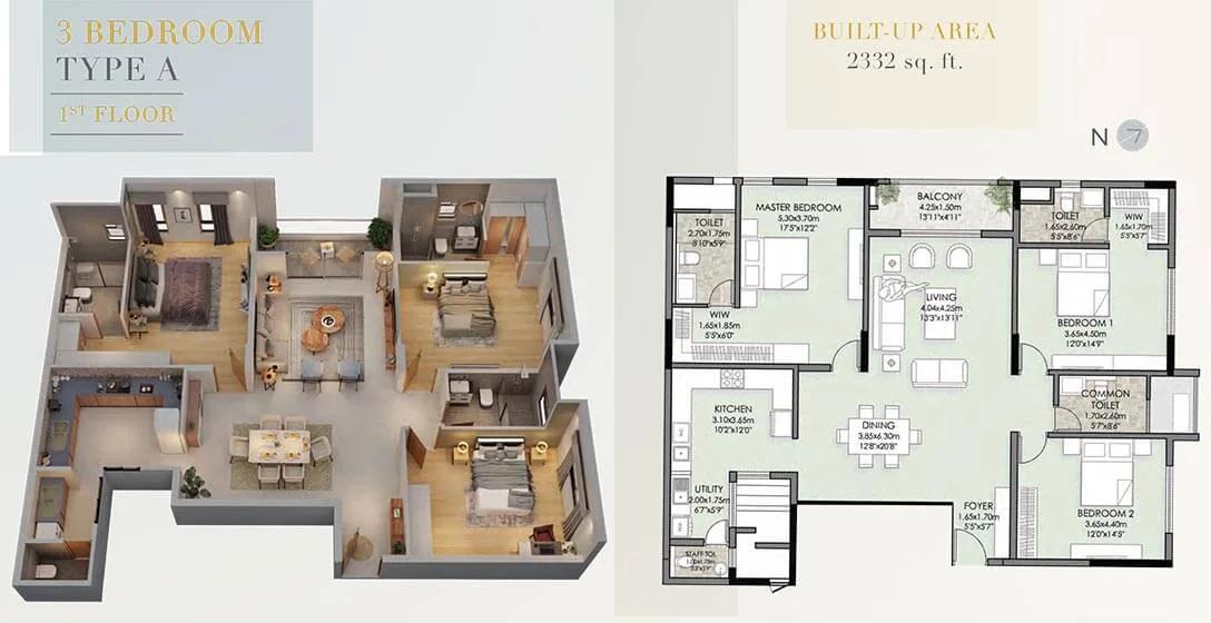 2332 3BHK A 1st - Vaishnavi Premiere