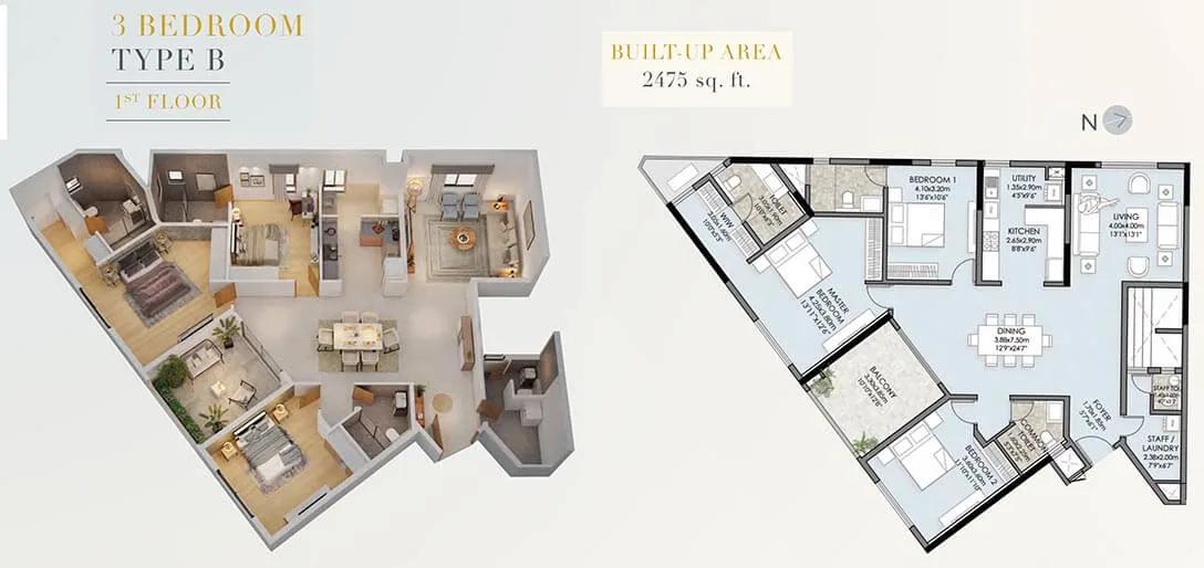 2475 3BHK B 1st - Vaishnavi Premiere