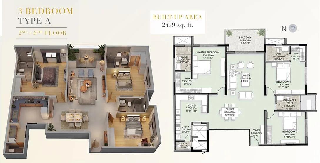 2479 3BHK A 2-6th - Vaishnavi Premiere