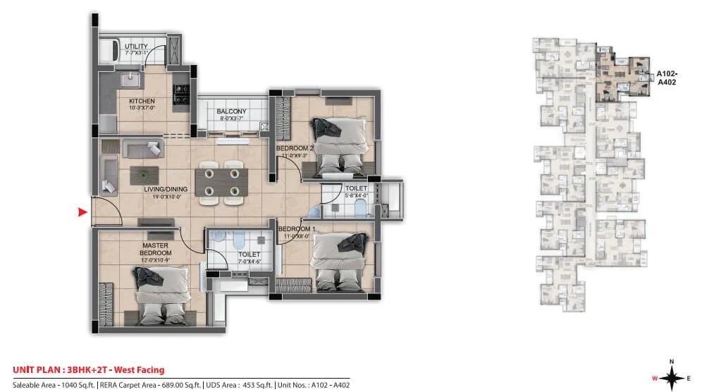 1040 3BHK+2T - DRA Urbania