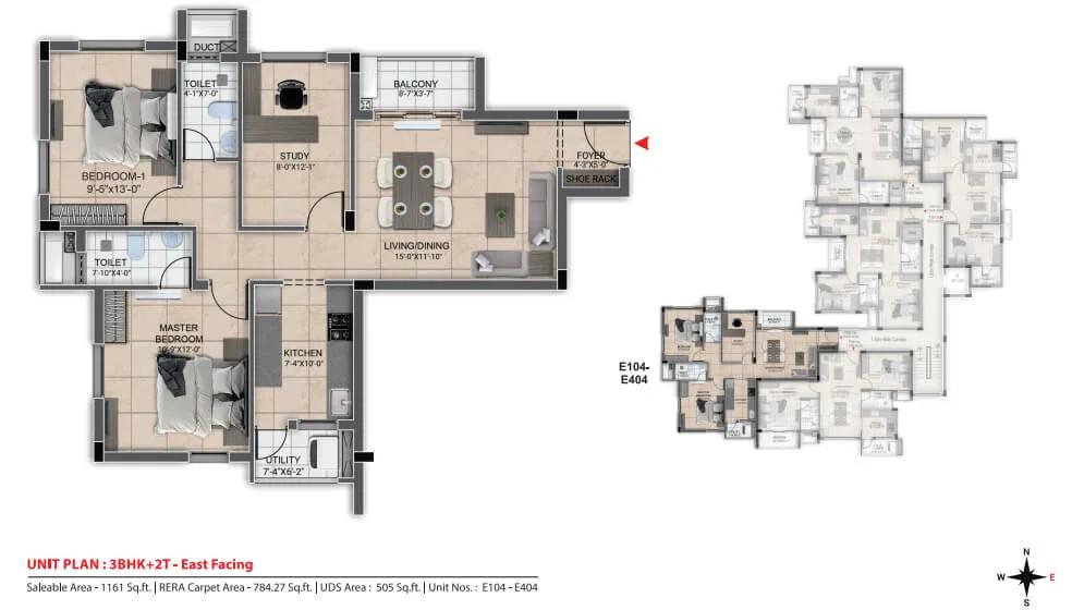 1161 3BHK+2T - DRA Urbania