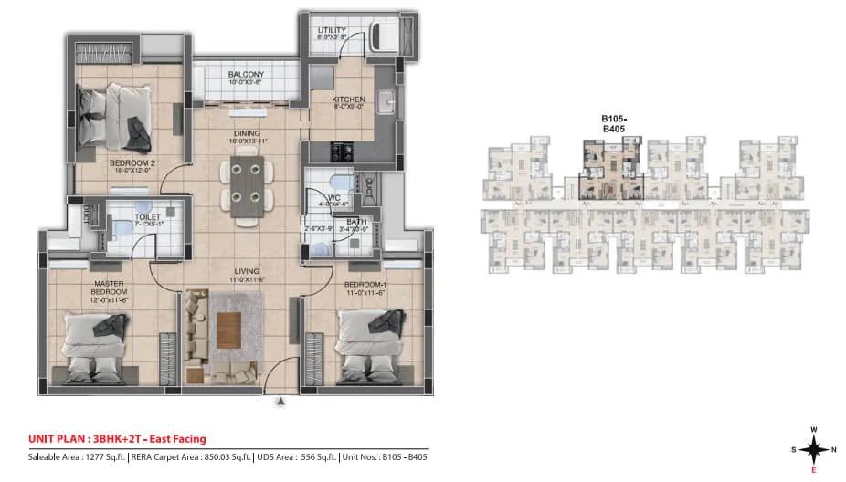 1277 3BHK+2T - DRA Urbania