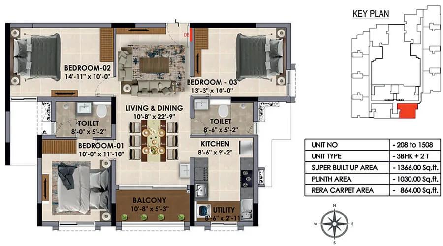 1366 3BHK+2T - Radiance Majestic