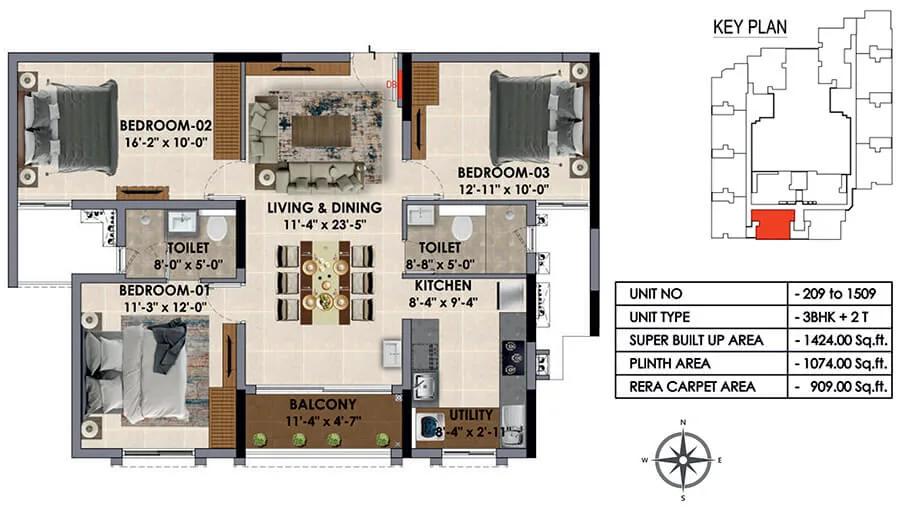 1424 3BHK+2T - Radiance Majestic