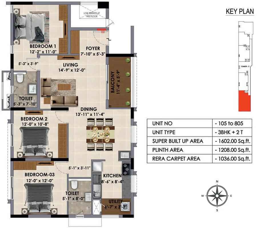 1602 3BHK+2T - Radiance Majestic