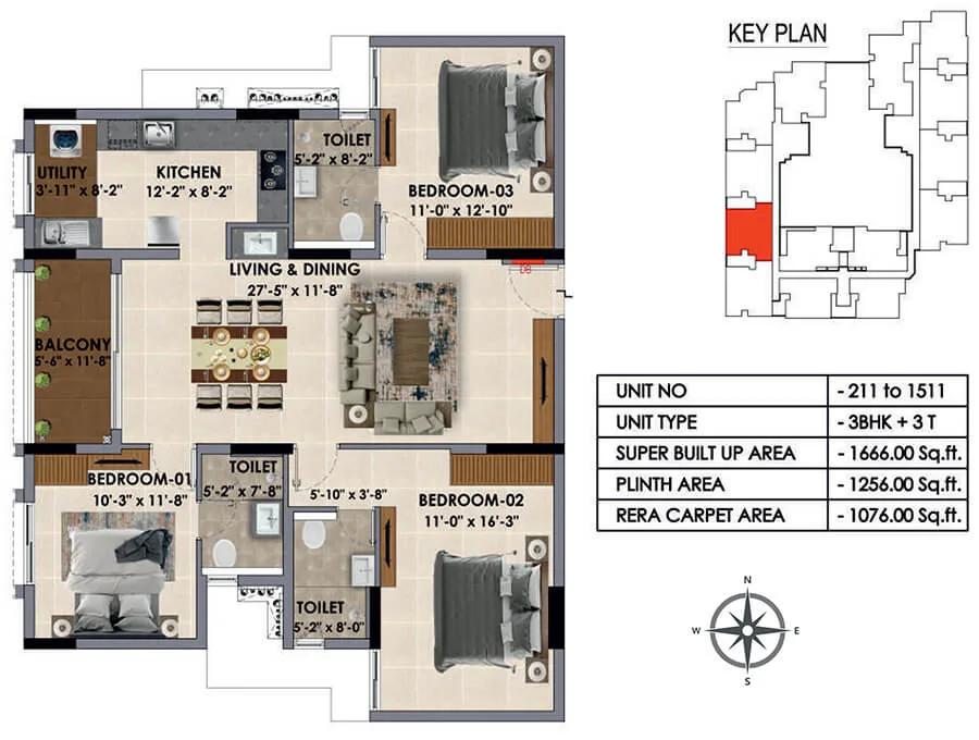 1666 3BHK - Radiance Majestic