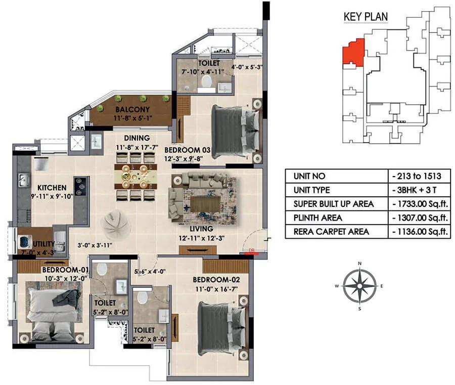 1733 3BHK - Radiance Majestic