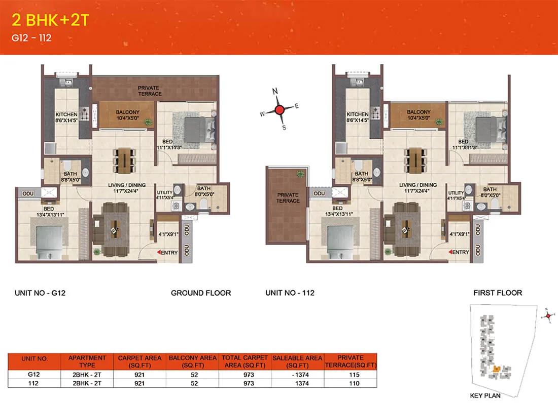 1374 2BHK+2T - CasaGrand Meridian
