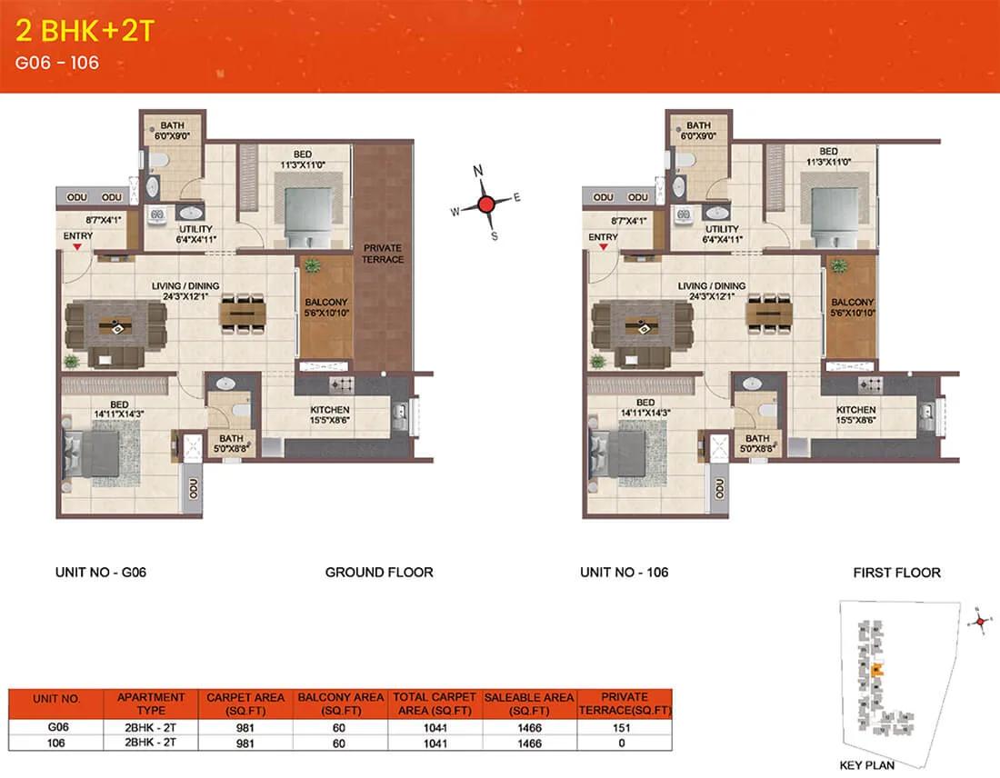 1466 2BHK+2T - CasaGrand Meridian