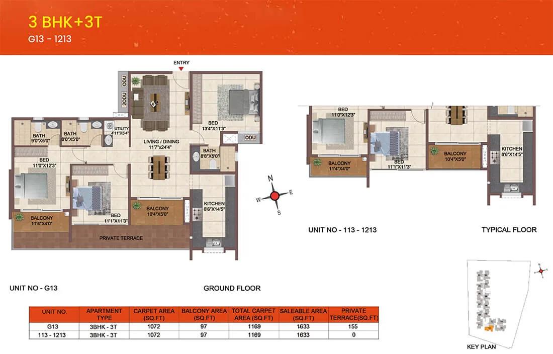 1633 3BHK+3T - CasaGrand Meridian
