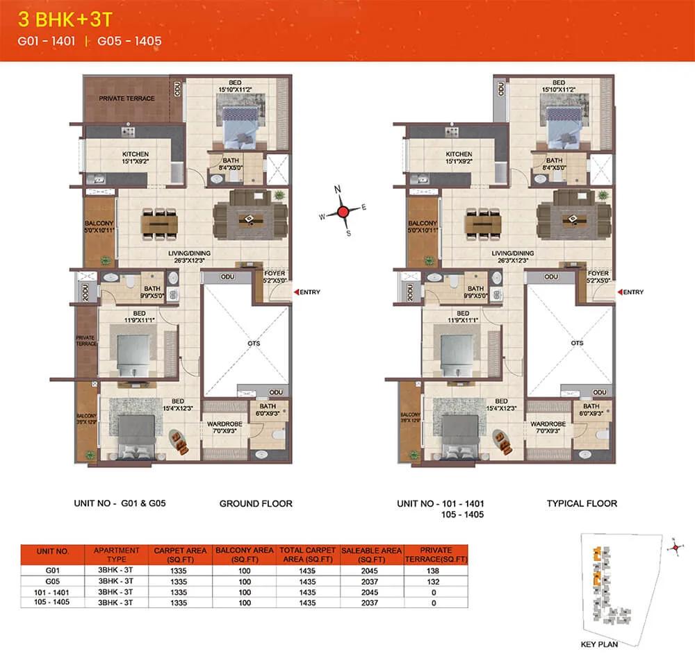 2037-2045 3BHK+3T - CasaGrand Meridian