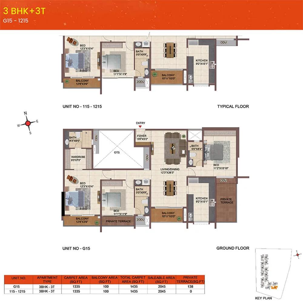 2045 3BHK+3T - CasaGrand Meridian