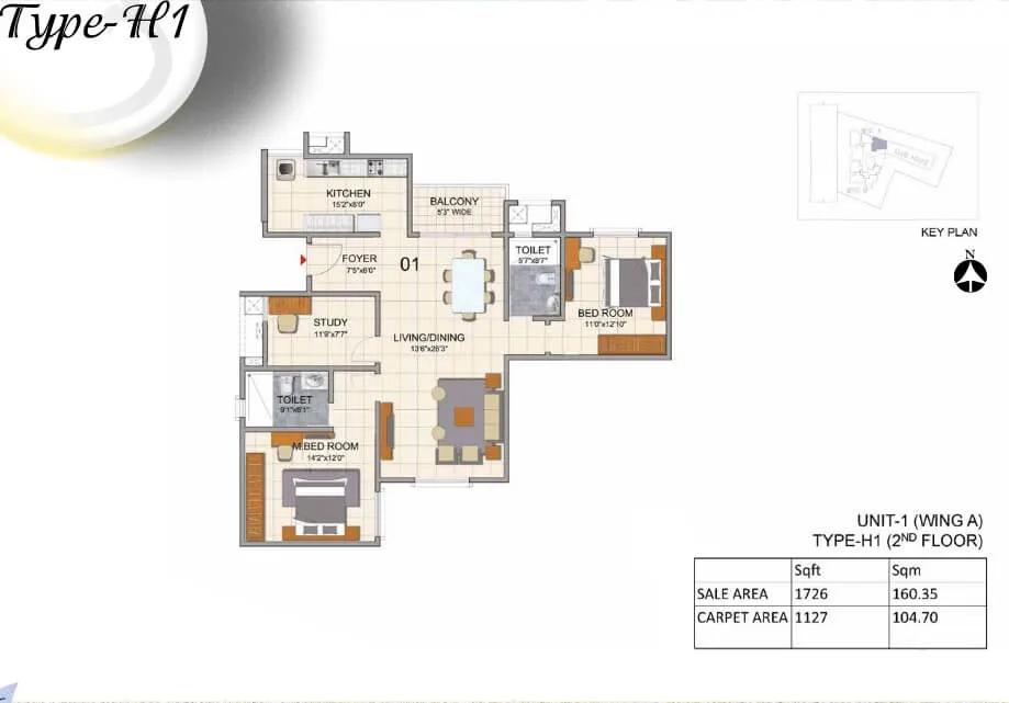 Prestige North Point 2.5 BHK Floor Plan 1