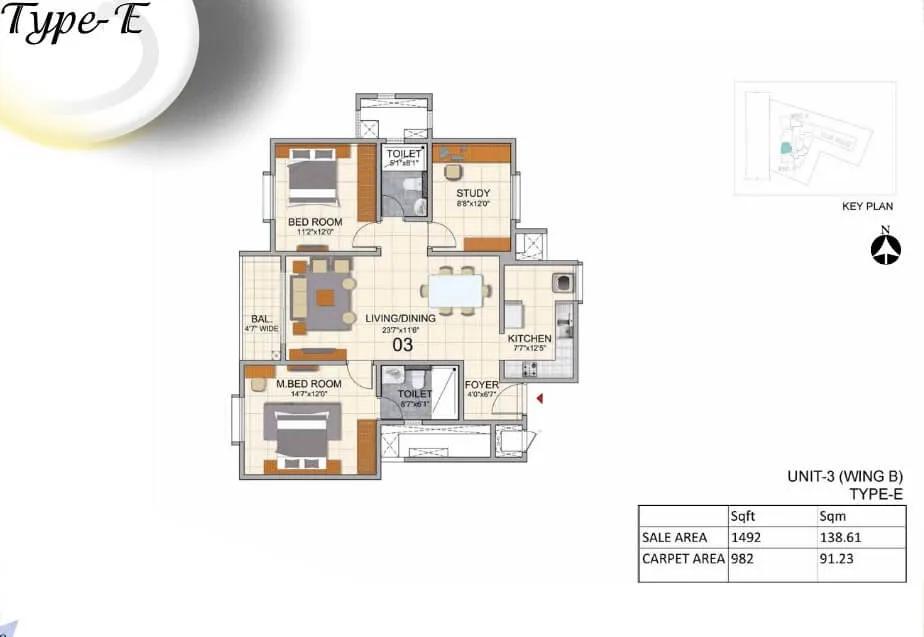 Prestige North Point 2.5 BHK Floor Plan