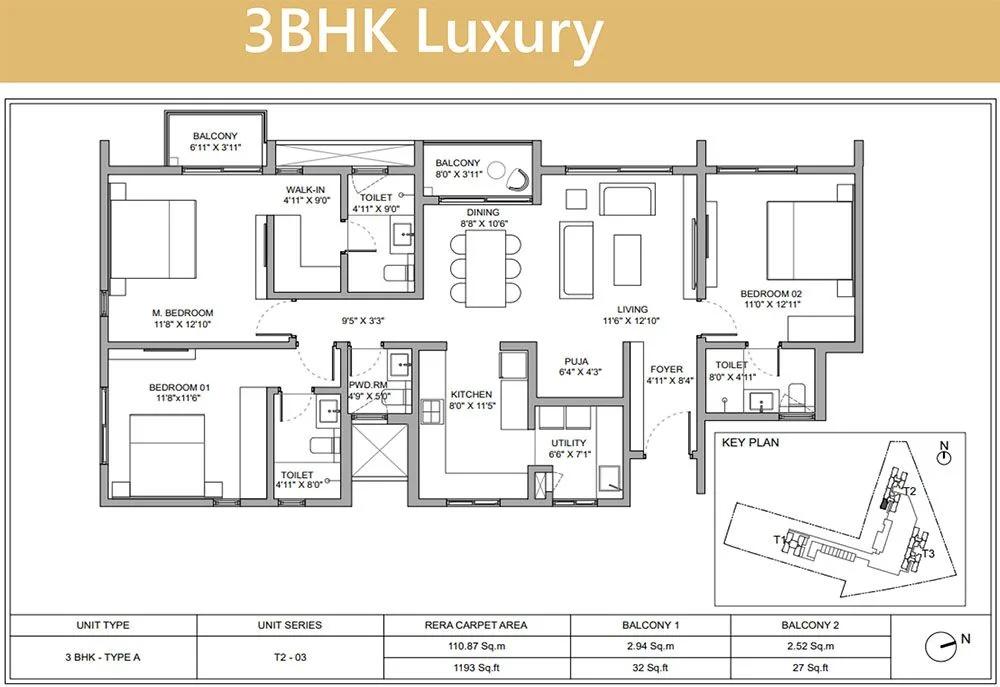 3BHK Luxury 1193 - Birla Ojasvi RR Nagar