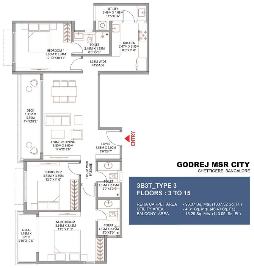 3BHK 1220 - Barca at Godrej MSR City Shettigere