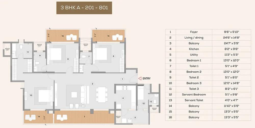 3 BHK A - Purva Meraki