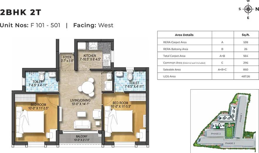 860 2BHK+2T West - Harmony At TVS Emerald Green Enclave