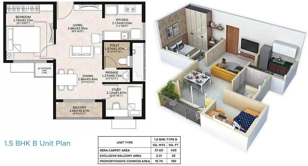610 1.5BHK B - Mahindra Happinest MWC At Mahindra World City