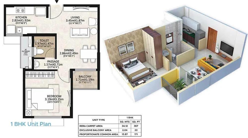 560 1BHK - Mahindra Happinest MWC At Mahindra World City