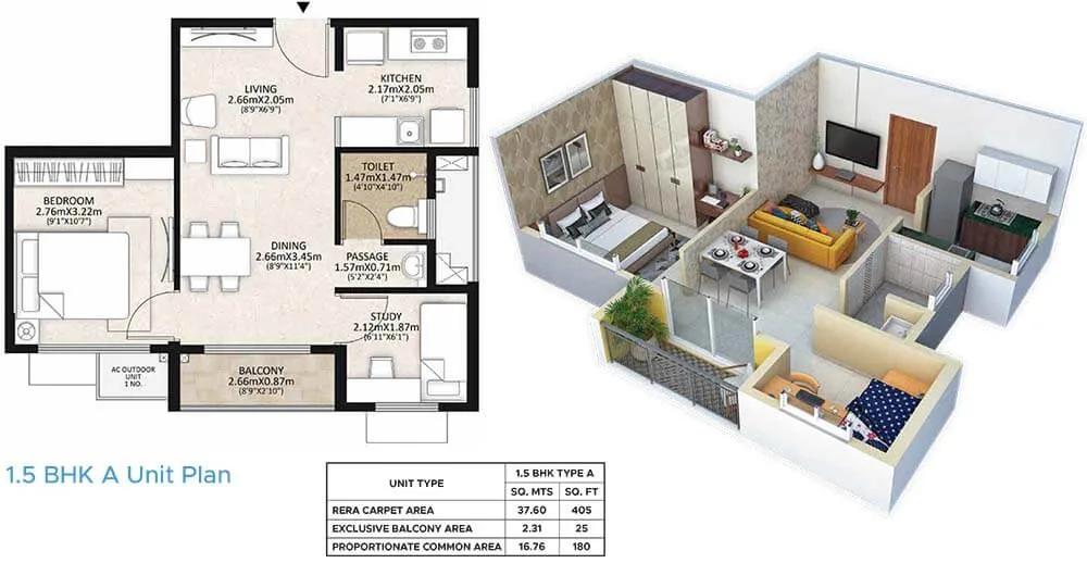 610 1.5BHK A - Mahindra Happinest MWC At Mahindra World City