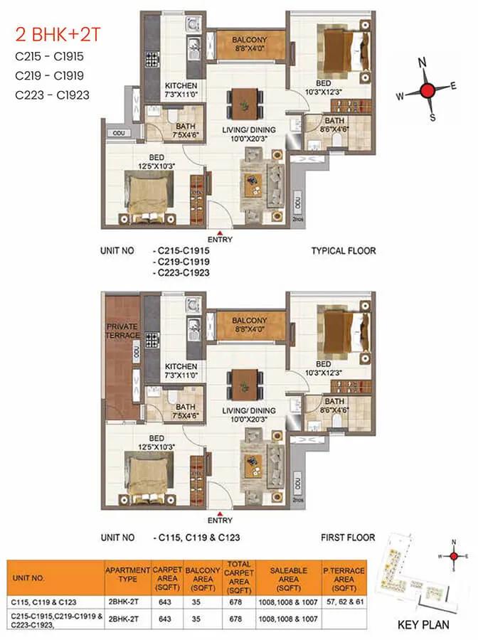 1008 2BHK+2T - Casagrand Aria