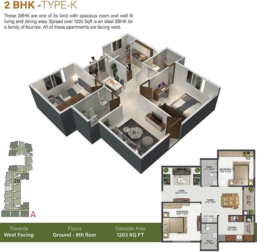 1203 2BHK-K - Sowparnika Olivia Nest