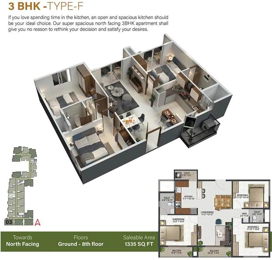 1335 3BHK-F - Sowparnika Olivia Nest
