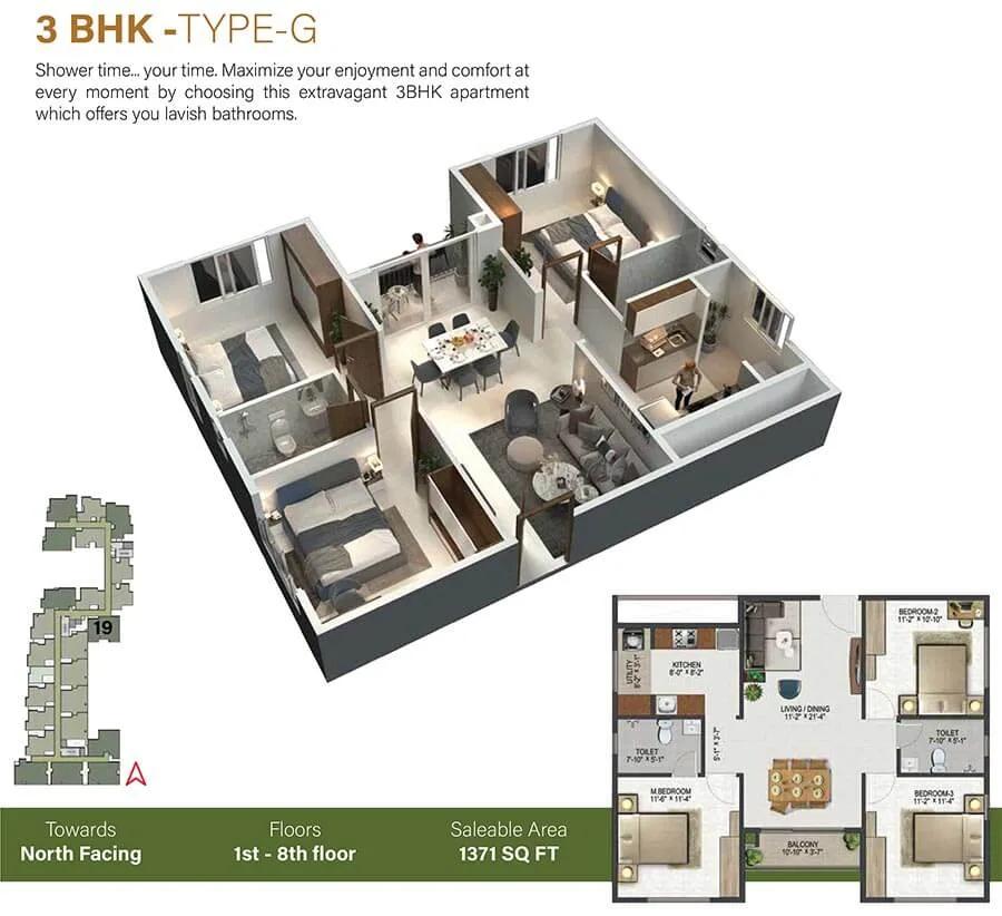 1371 3BHK-G - Sowparnika Olivia Nest