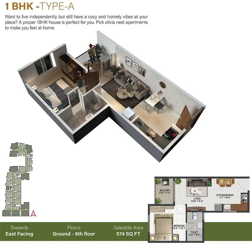 574 1BHK - Sowparnika Olivia Nest