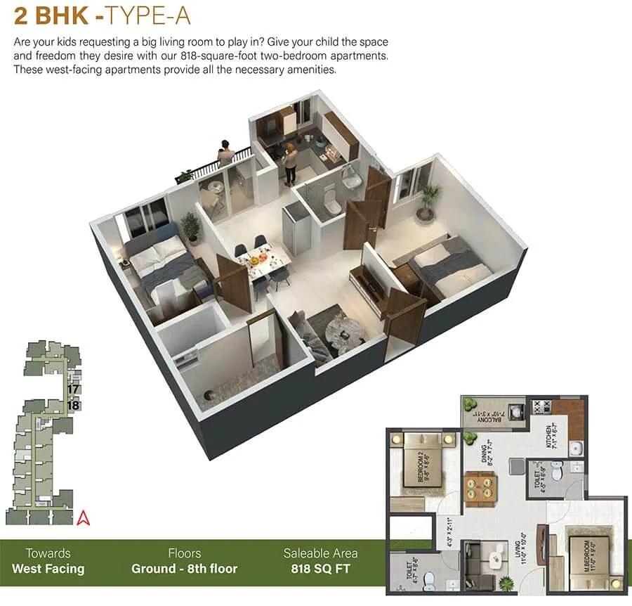 818 2BHK-A - Sowparnika Olivia Nest