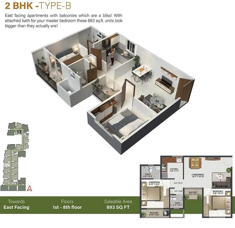 893 2BHK-B - Sowparnika Olivia Nest