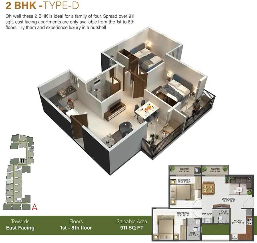 911 2BHK-D - Sowparnika Olivia Nest