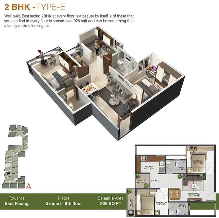 926 2BHK-E - Sowparnika Olivia Nest