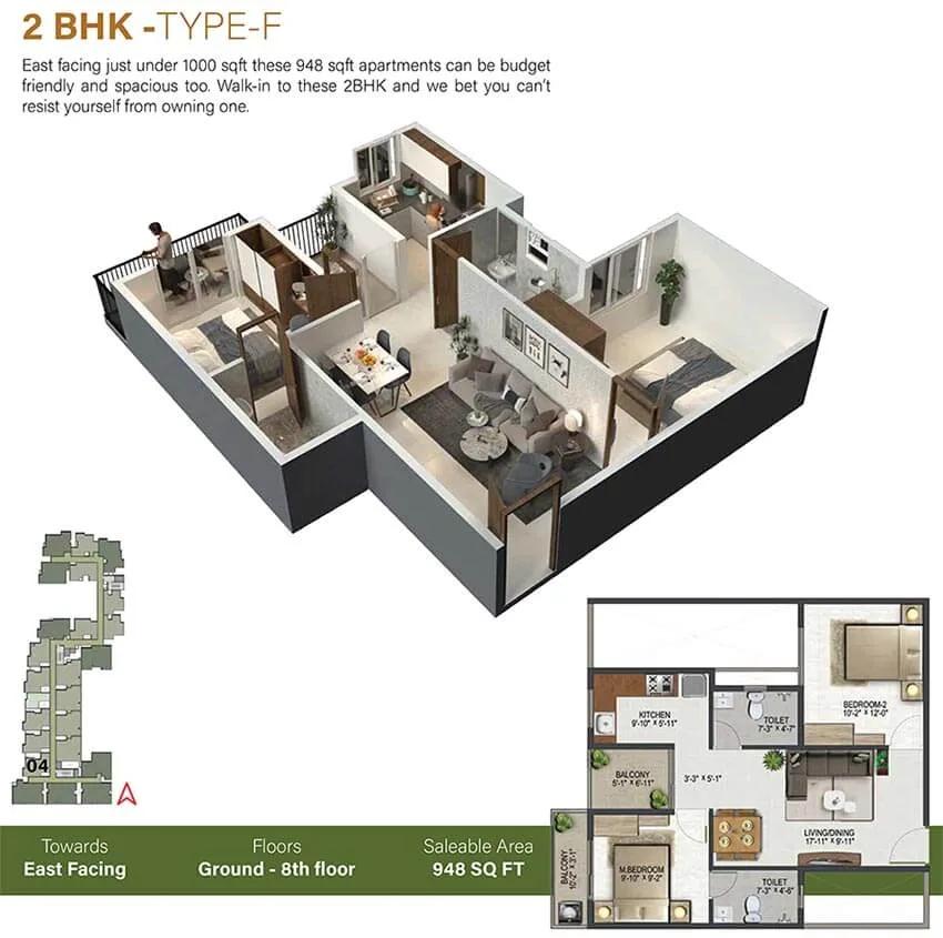 948 2BHK-F - Sowparnika Olivia Nest
