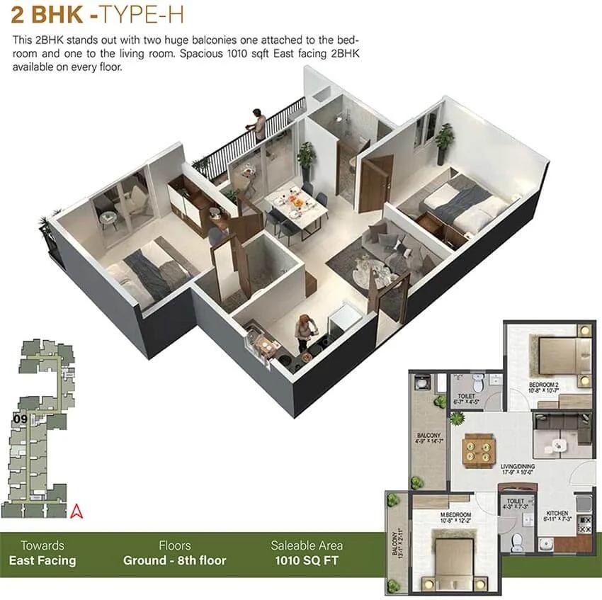 1010 2BHK-H - Sowparnika Olivia Nest