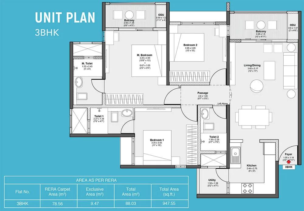 947 3BHK - Godrej Serene