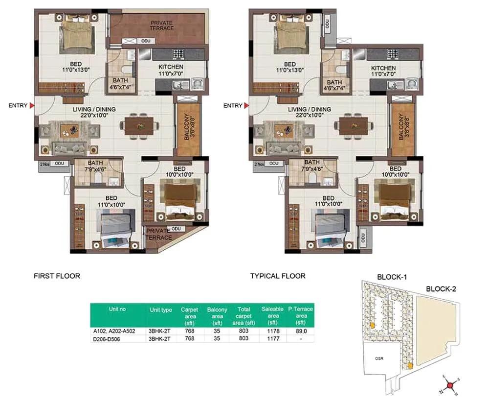 1178 3BHK+2T - CasaGrand SouthBrooke