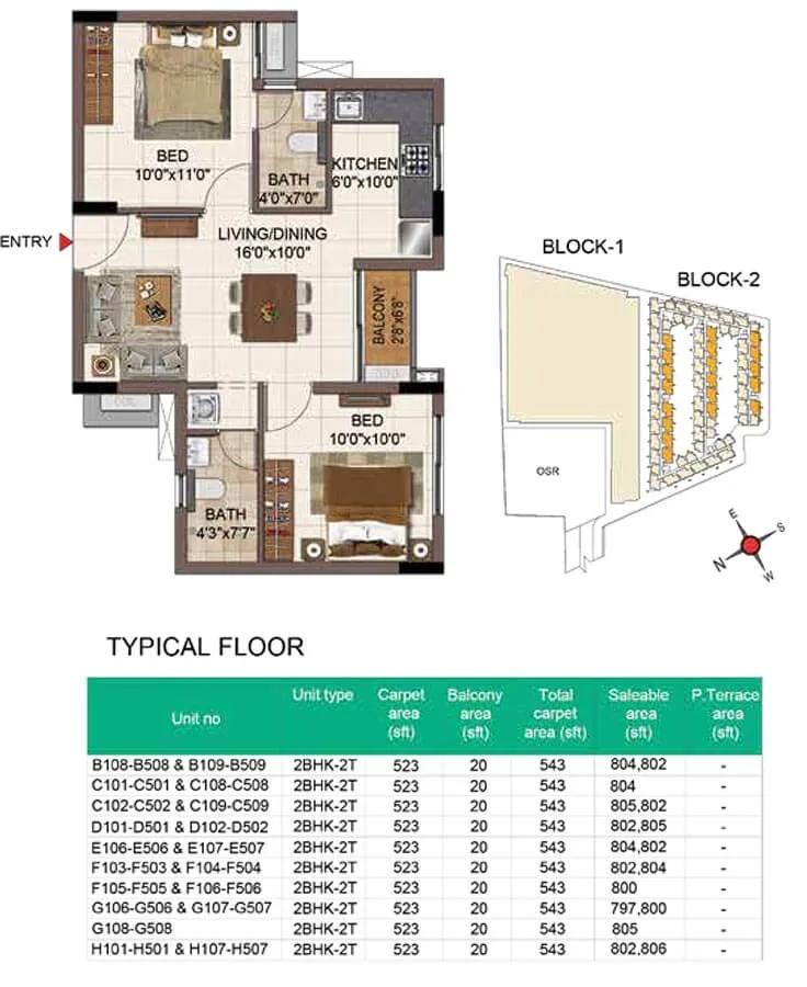 800-806 2BHK+2T - CasaGrand SouthBrooke