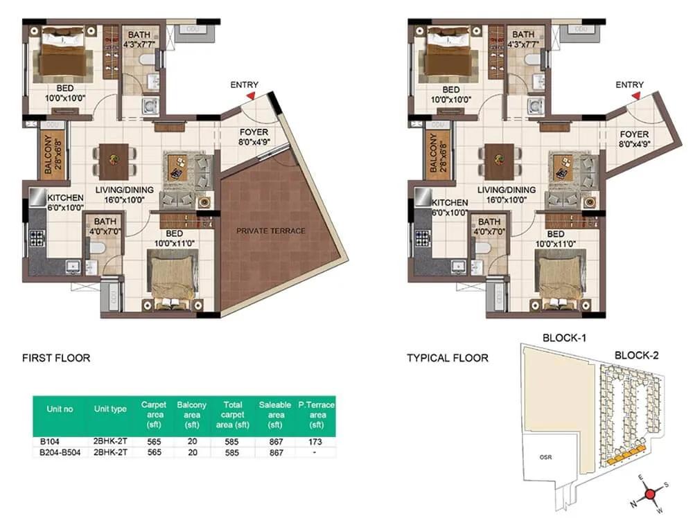 867 2BHK+2T+Terrace - CasaGrand SouthBrooke