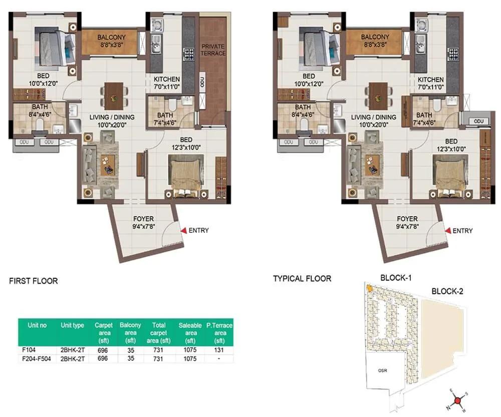 1075 2BHK+2T - CasaGrand SouthBrooke
