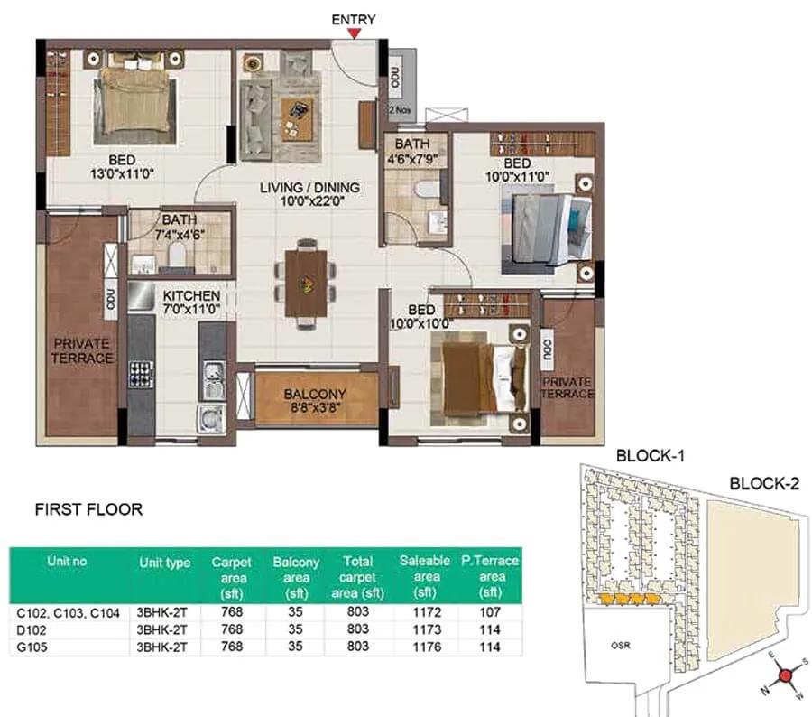 1176 3BHK+2T - CasaGrand SouthBrooke