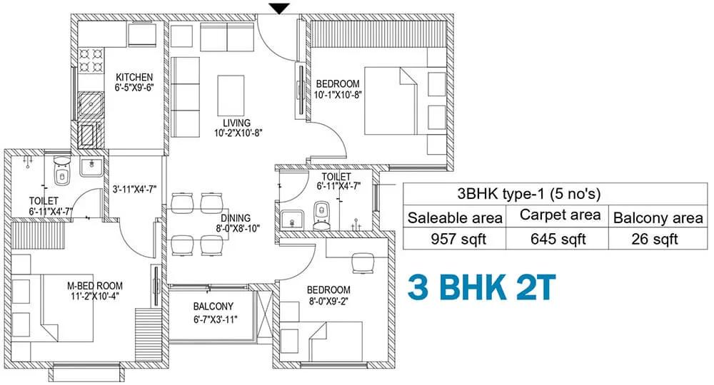 3BHK 957 - Sattva Bliss