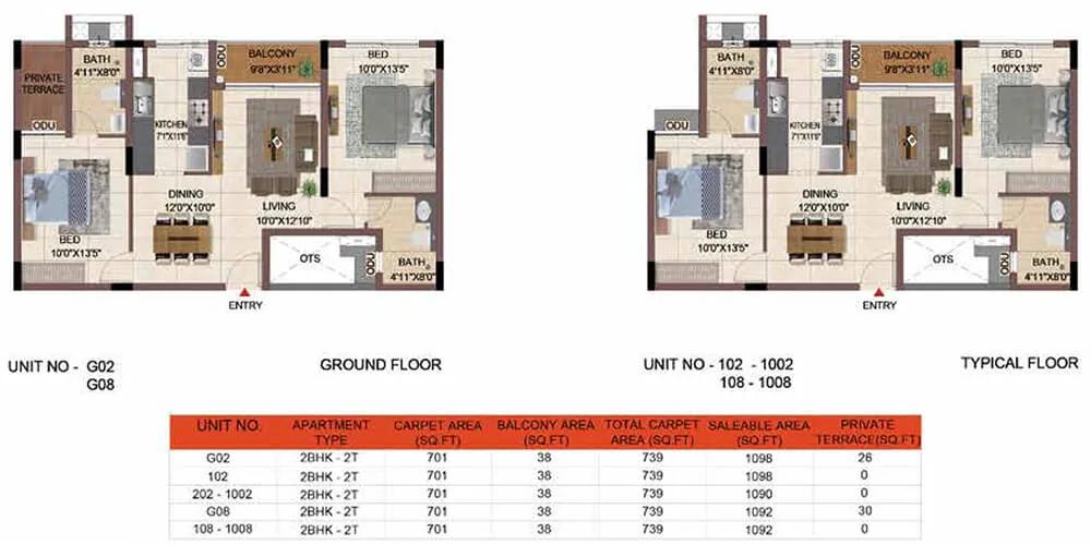 1098 2BHK - Casagrand Keatsway