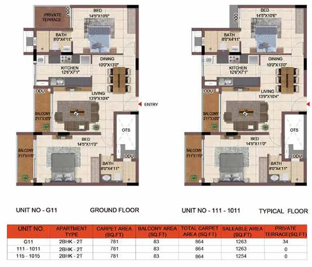 1263 2BHK - Casagrand Keatsway