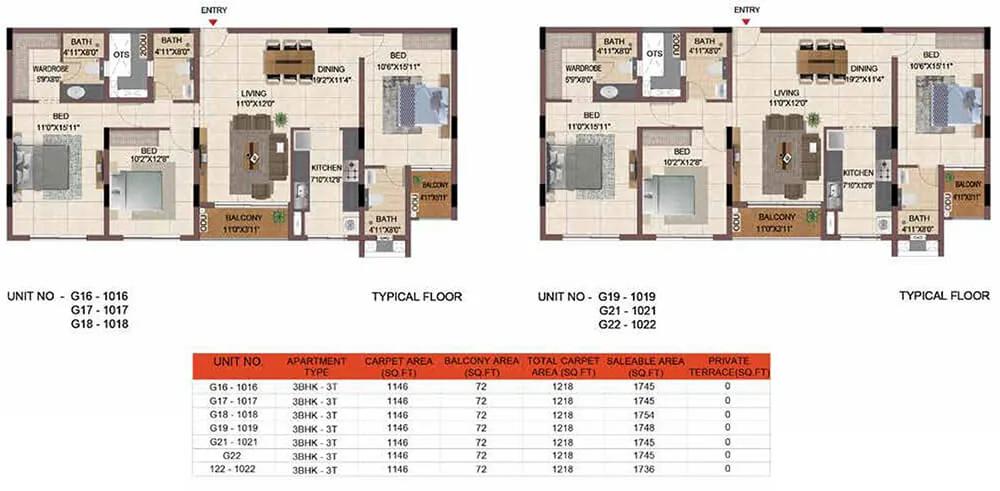 1745-1754 3BHK - Casagrand Keatsway