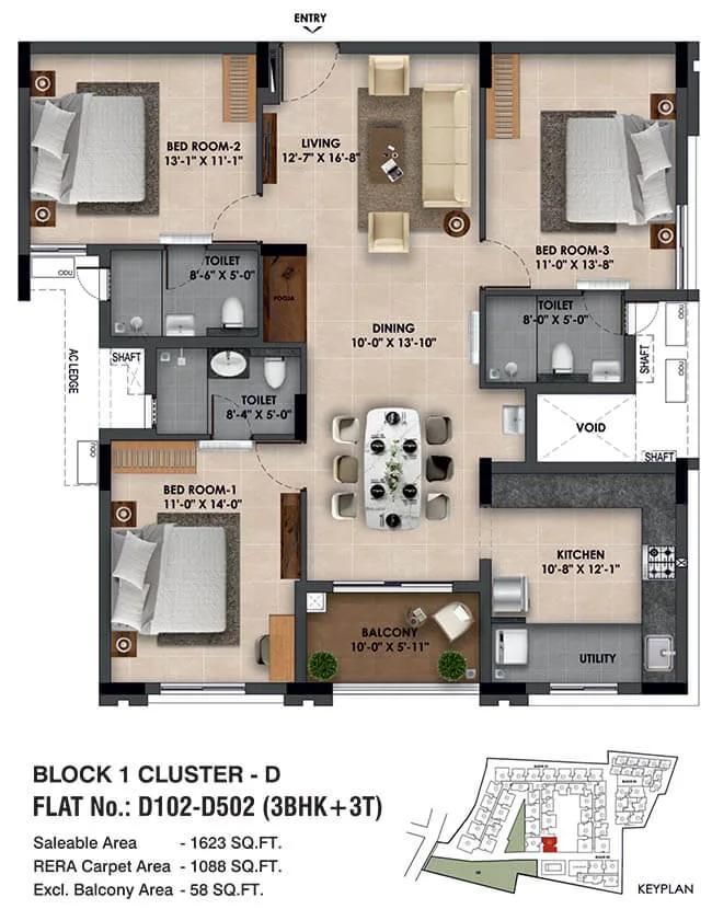 3bhk+3t 1623 radiance the prime