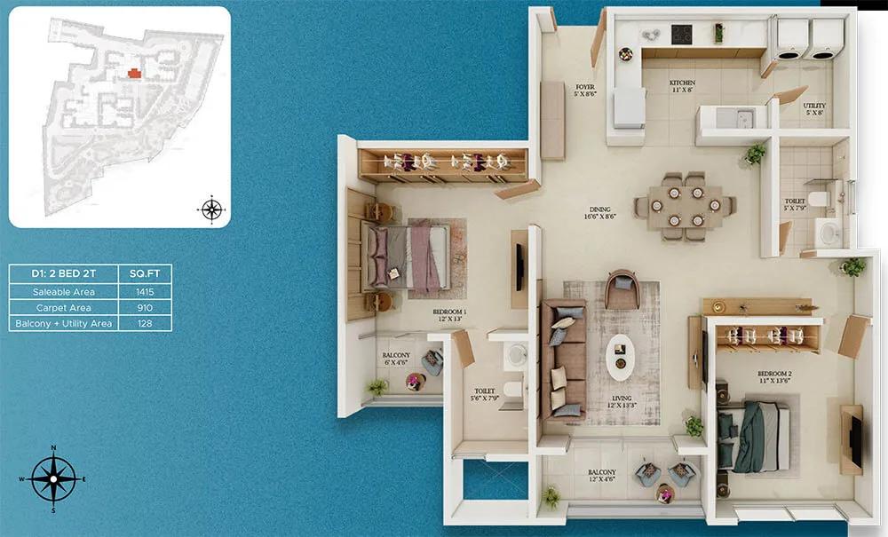 2bhk 1415 prestige somerville