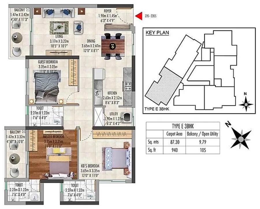 3bhk 940 carpet kolte patil lakeside 24